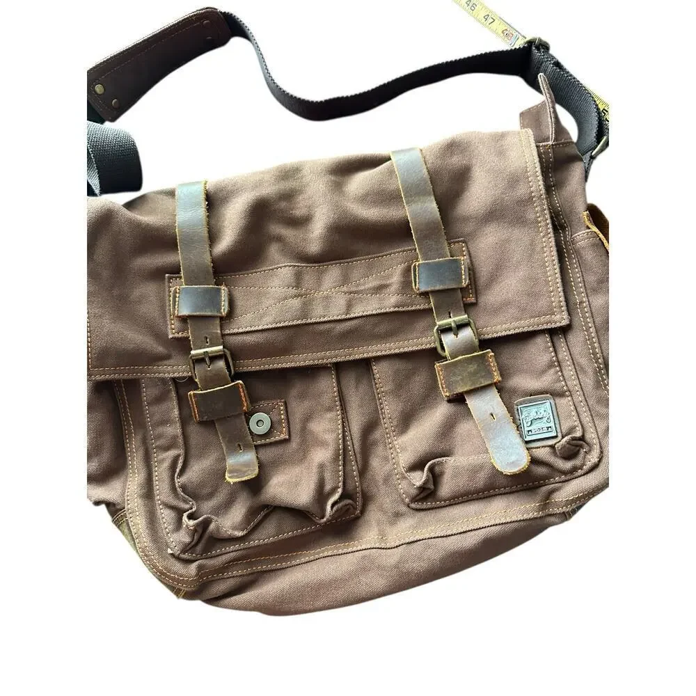 Vintage Berchirly Men's Brown Military Canvas Shoulder Straps Messenger Bag